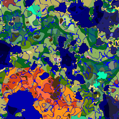 Predicted biome map of Java 26.3 seed 2808736596925336482 around estimated spawn