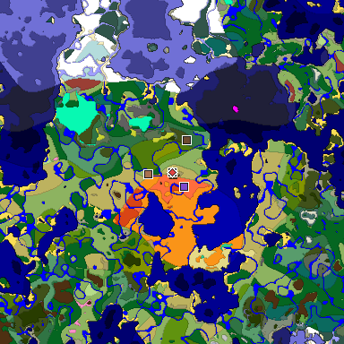 Predicted biome map of Java 26.3 seed -6744295172417784821 around estimated spawn