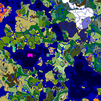 Predicted biome map of Java 26.3 seed 1341948648333104502 around estimated spawn