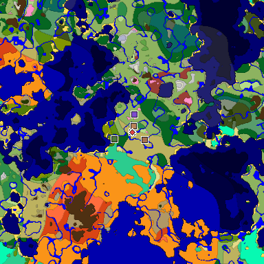 Predicted biome map of Java 26.3 seed -4965497891138885326 around estimated spawn