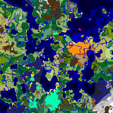 Predicted biome map of Java 26.3 seed -6909606924020958279 around estimated spawn