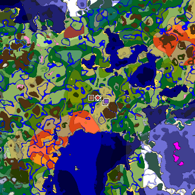 Predicted biome map of Java 26.3 seed 6272040424433771080 around estimated spawn