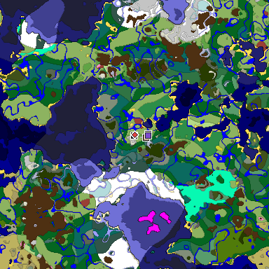 Predicted biome map of Java 26.3 seed -3729311722615136862 around estimated spawn
