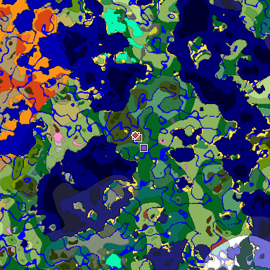 Predicted biome map of Java 26.3 seed -53583921077545558 around estimated spawn