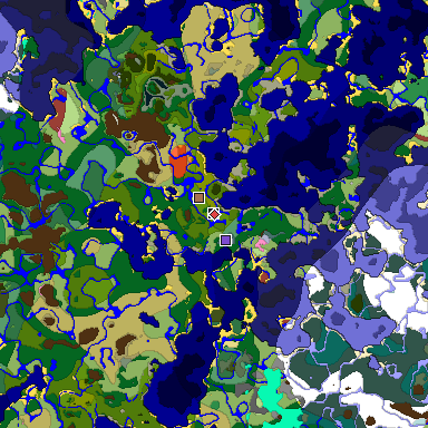 Predicted biome map of Java 26.3 seed -4230435340868467697 around estimated spawn
