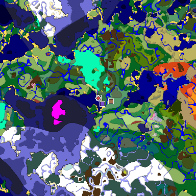 Predicted biome map of Java 26.3 seed 2048280762388678134 around estimated spawn