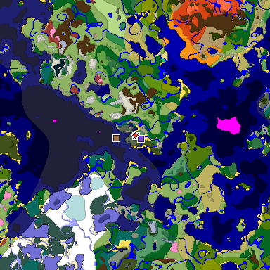 Predicted biome map of Java 26.3 seed 4070489175204213257 around estimated spawn