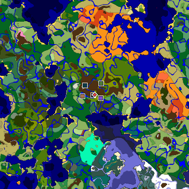 Predicted biome map of Java 26.3 seed -8078683742639370177 around estimated spawn