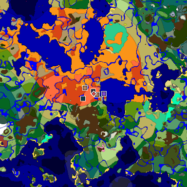 Predicted biome map of Java 26.3 seed -3964994939424190904 around estimated spawn