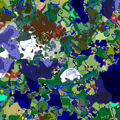 Predicted biome map of Java 26.3 seed 4790817354373924354 around estimated spawn