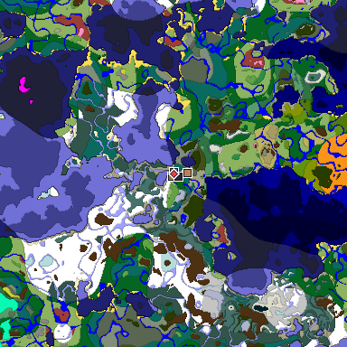 Predicted biome map of Java 26.3 seed 7717223870173678903 around estimated spawn