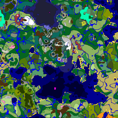 Predicted biome map of Java 26.3 seed -5044128281995750690 around estimated spawn