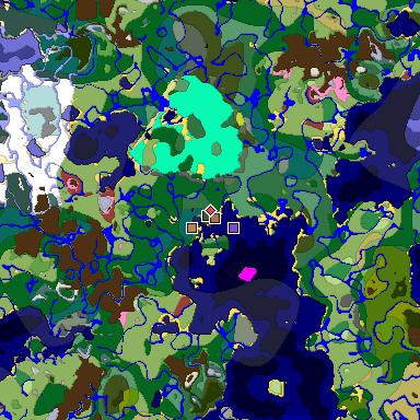 Predicted biome map of Java 26.3 seed 4166830169842329504 around estimated spawn