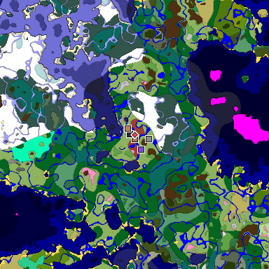 Predicted biome map of Java 26.3 seed -7396940802563436707 around estimated spawn