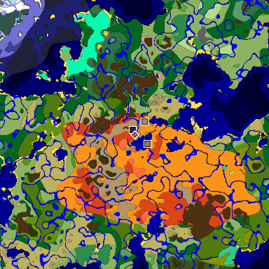 Predicted biome map of Java 26.3 seed 5466648681318810386 around estimated spawn