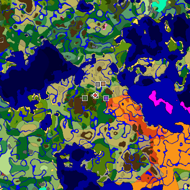 Predicted biome map of Java 26.3 seed -3948458952142365179 around estimated spawn