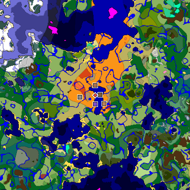 Predicted biome map of Java 26.3 seed -9129088458316313162 around estimated spawn