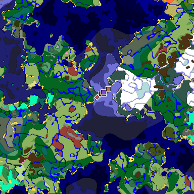 Predicted biome map of Java 26.3 seed 4490093211598954464 around estimated spawn
