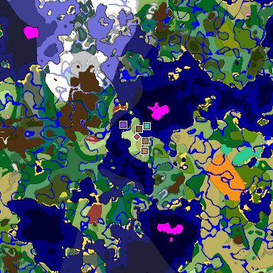 Predicted biome map of Java 26.3 seed 7619374504168733905 around estimated spawn