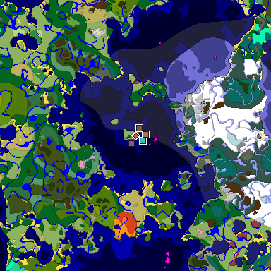 Predicted biome map of Java 26.3 seed -2701695087969912676 around estimated spawn