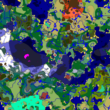 Predicted biome map of Java 26.3 seed 1455235165506333216 around estimated spawn