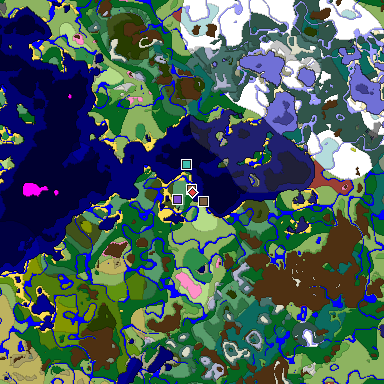 Predicted biome map of Java 26.3 seed 8426043385483211049 around estimated spawn