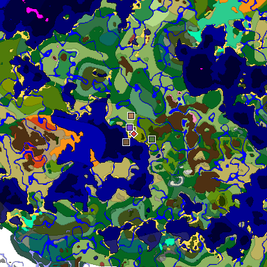 Predicted biome map of Java 26.3 seed -2971805194806679526 around estimated spawn