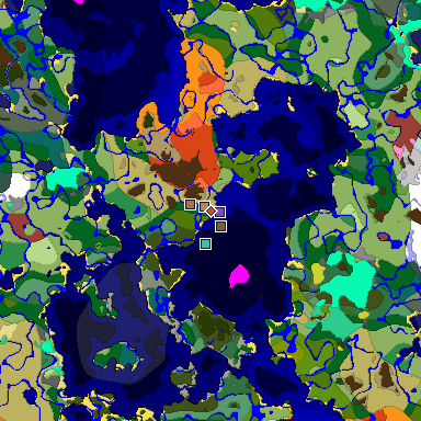 Predicted biome map of Java 26.3 seed -1608416276592555307 around estimated spawn