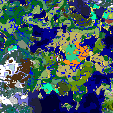 Predicted biome map of Java 26.3 seed -6349237449746111275 around estimated spawn