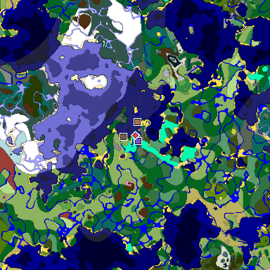 Predicted biome map of Java 26.3 seed 8627920501879696360 around estimated spawn