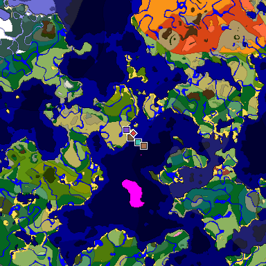Predicted biome map of Java 26.3 seed -8079220530213488985 around estimated spawn