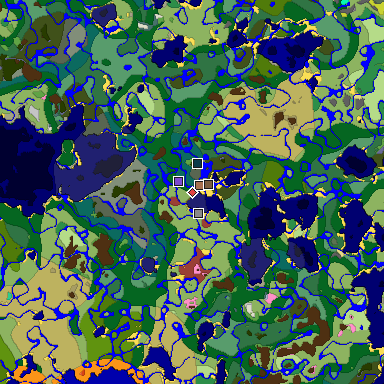 Predicted biome map of Java 26.3 seed -7952928429218361005 around estimated spawn