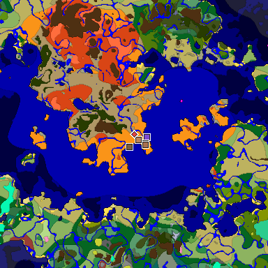 Predicted biome map of Java 26.3 seed 6237032173045256060 around estimated spawn