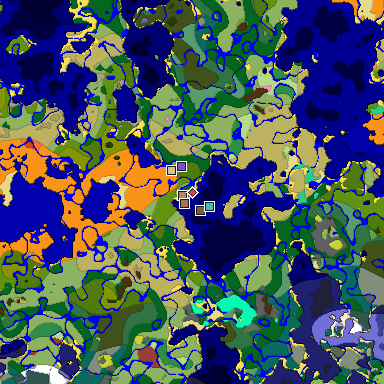 Predicted biome map of Java 26.3 seed 6041567835297476697 around estimated spawn
