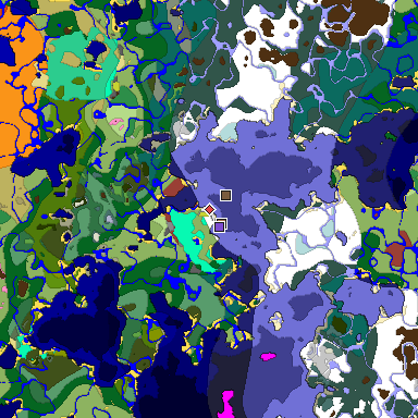 Predicted biome map of Java 26.3 seed -4623912502078003837 around estimated spawn