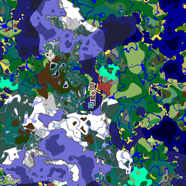 Predicted biome map of Java 26.3 seed -2621465389899326791 around estimated spawn
