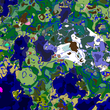 Predicted biome map of Java 26.3 seed -7221866196662349490 around estimated spawn