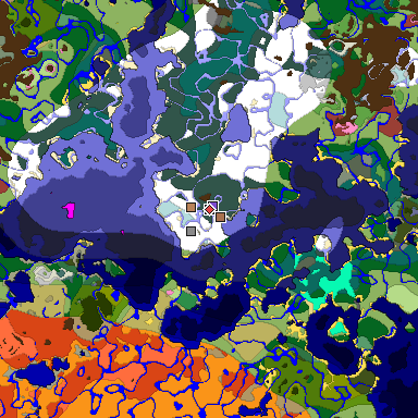 Predicted biome map of Java 26.3 seed -3090651543233098485 around estimated spawn