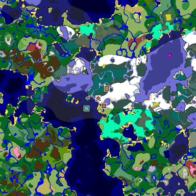 Predicted biome map of Java 26.3 seed -8239713157872004764 around estimated spawn