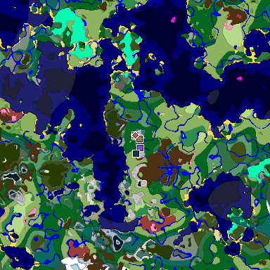 Predicted biome map of Java 26.3 seed -2912081809086475190 around estimated spawn