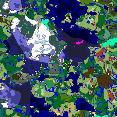 Predicted biome map of Java 26.3 seed -7514545736081975735 around estimated spawn