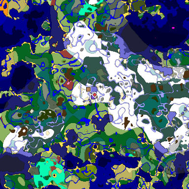 Predicted biome map of Java 26.3 seed 4165853991825687071 around estimated spawn