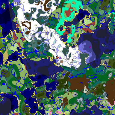 Predicted biome map of Java 26.3 seed 7531926367148963956 around estimated spawn