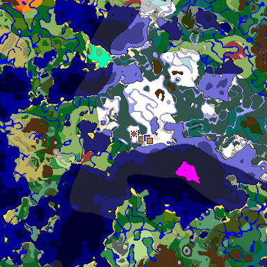 Predicted biome map of Java 26.3 seed -2290253978485434040 around estimated spawn
