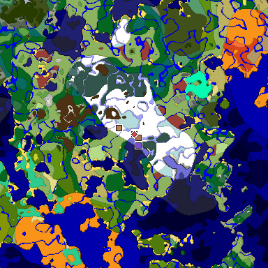 Predicted biome map of Java 26.3 seed -730880160064279865 around estimated spawn