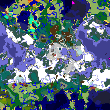 Predicted biome map of Java 26.3 seed -7694919338670383617 around estimated spawn