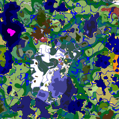 Predicted biome map of Java 26.3 seed -8016720097480411478 around estimated spawn