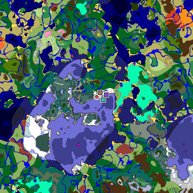 Predicted biome map of Java 26.3 seed -9000697057426637764 around estimated spawn