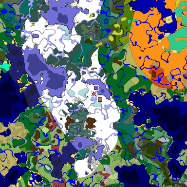 Predicted biome map of Java 26.3 seed -1018692379233326368 around estimated spawn