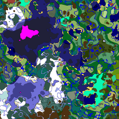 Predicted biome map of Java 26.3 seed -8801891667279818680 around estimated spawn